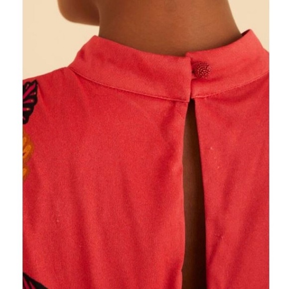 Farm Rio Living Bloom Maxi Dress Long Sleeve Red Jersey Size Large - Picture 4 of 11